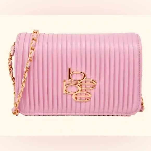 Bebe Nadine Pleats Flap Crossbody Bag Purse Pink Logo 7.5x5x2 Clutch - NWT - Picture 6 of 6
